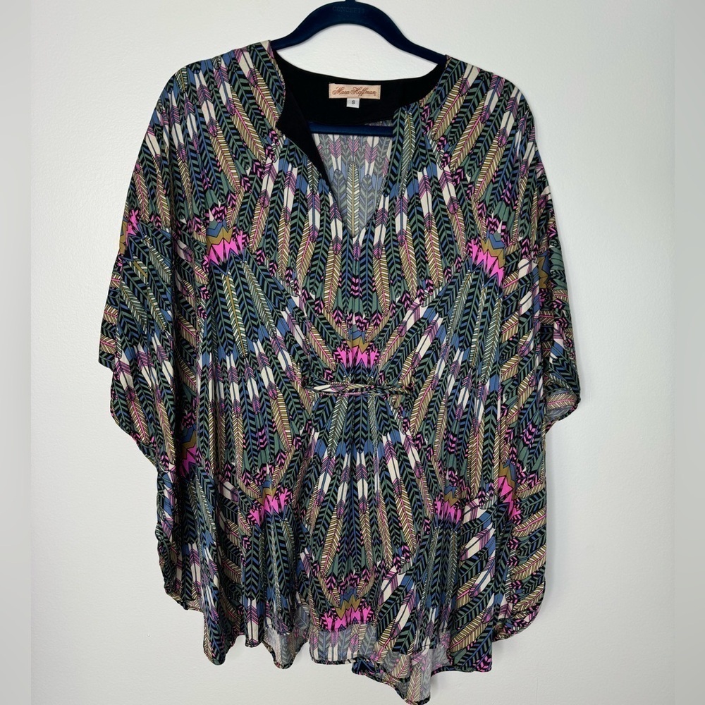 Mara Hoffman feather print cinched poncho style top size small